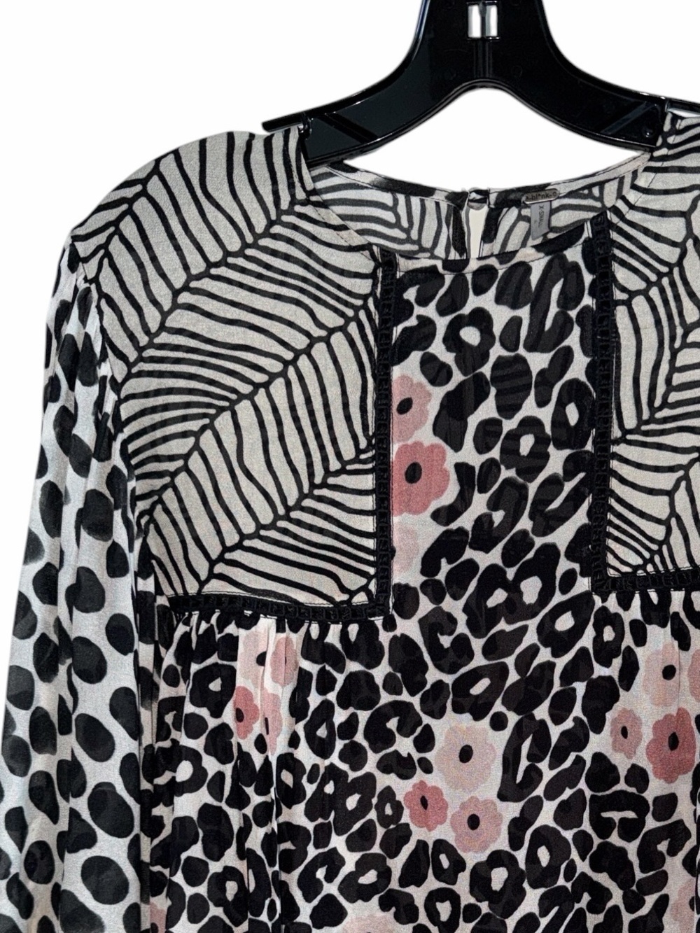 ANTHROPOLOGIE BL-NK Joelle Mix Leopard Print Peasant Ballon Sleeve Top Sz XS - Picture 3 of 7